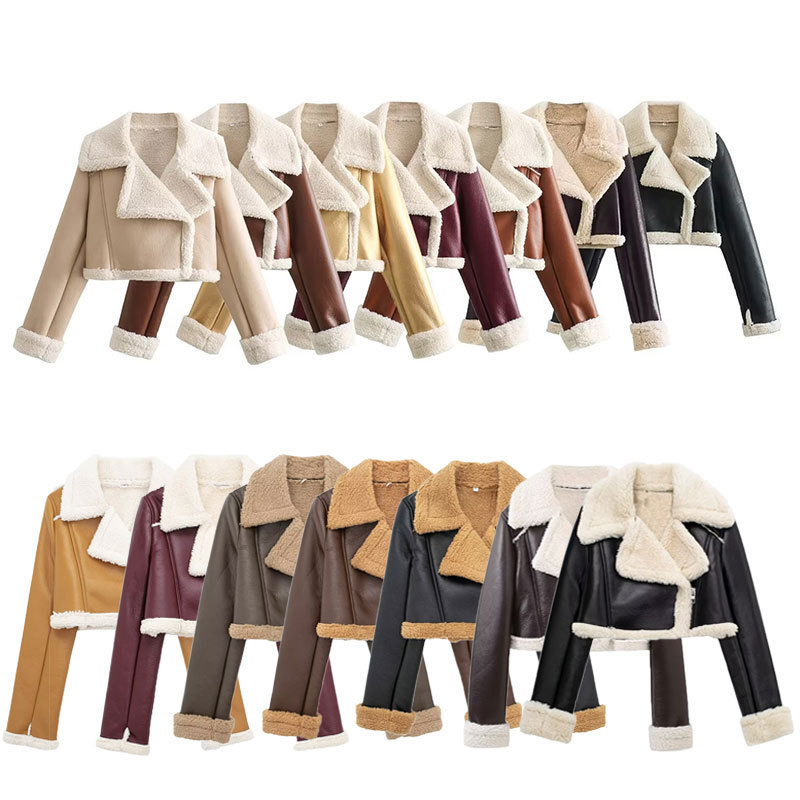 Amazon Cross-Border 2024 Autumn and Winter Women's European and American Retro Style Woolen Outwear Lapel Loose Fur One-Piece Top