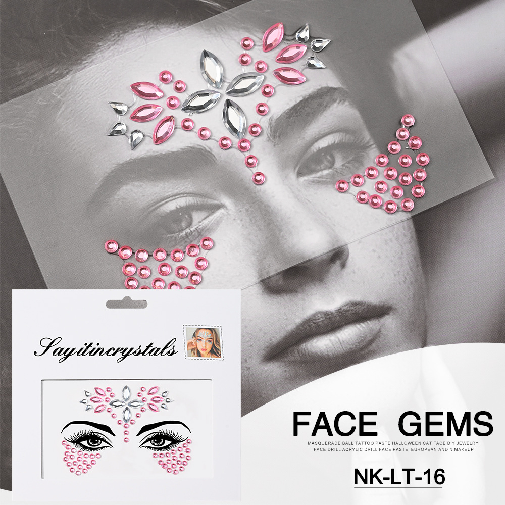 Pegatinas de tatuaje facial pegatinas de cristal pegatinas de cejas pegatinas faciales pegatinas de diamante de agua decoración acrílica estilo europeo y americano