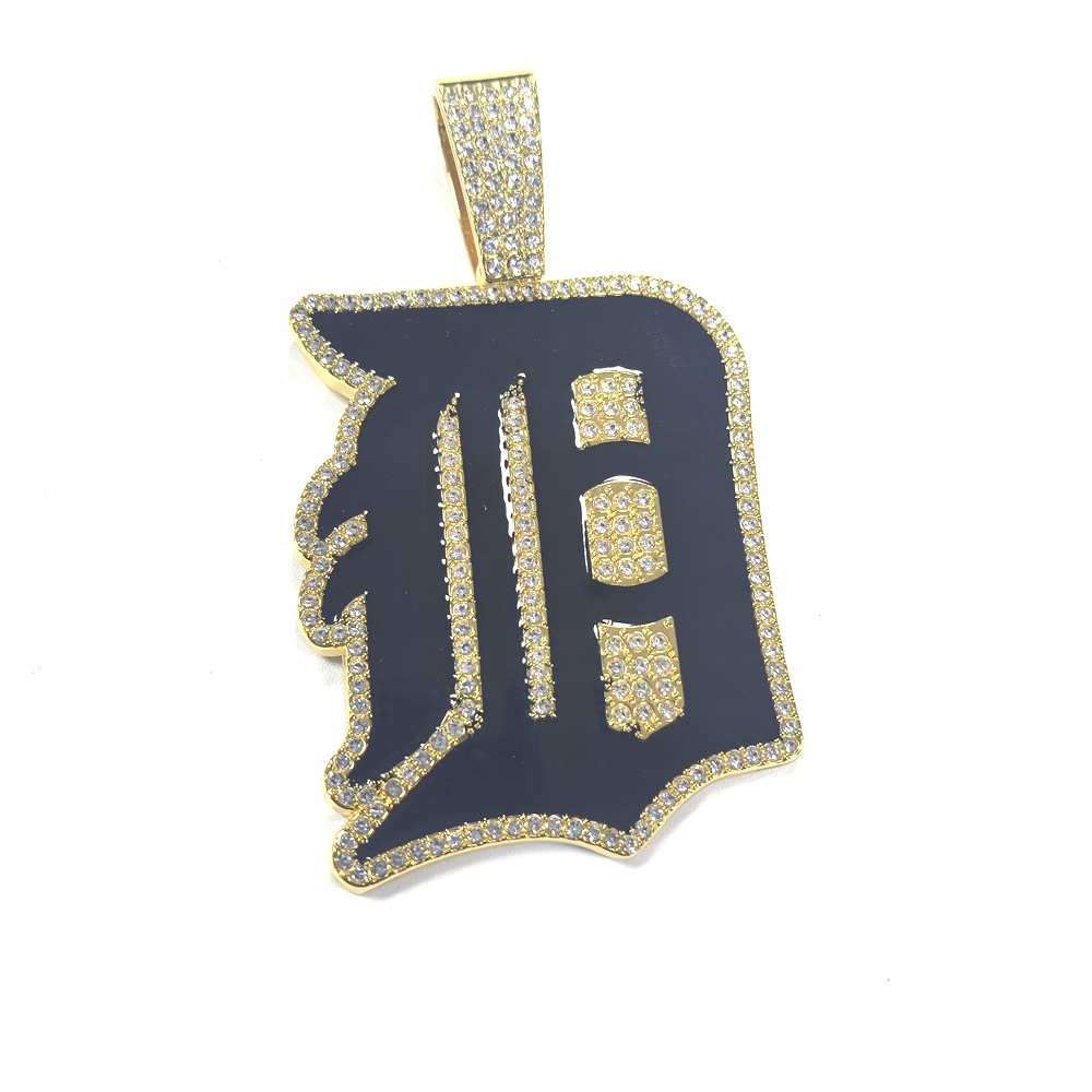 Europa y América Hip Hop Detroit Tigers Colgante de letras D hombre marca de moda personalidad de collar de rap personalizable image 7