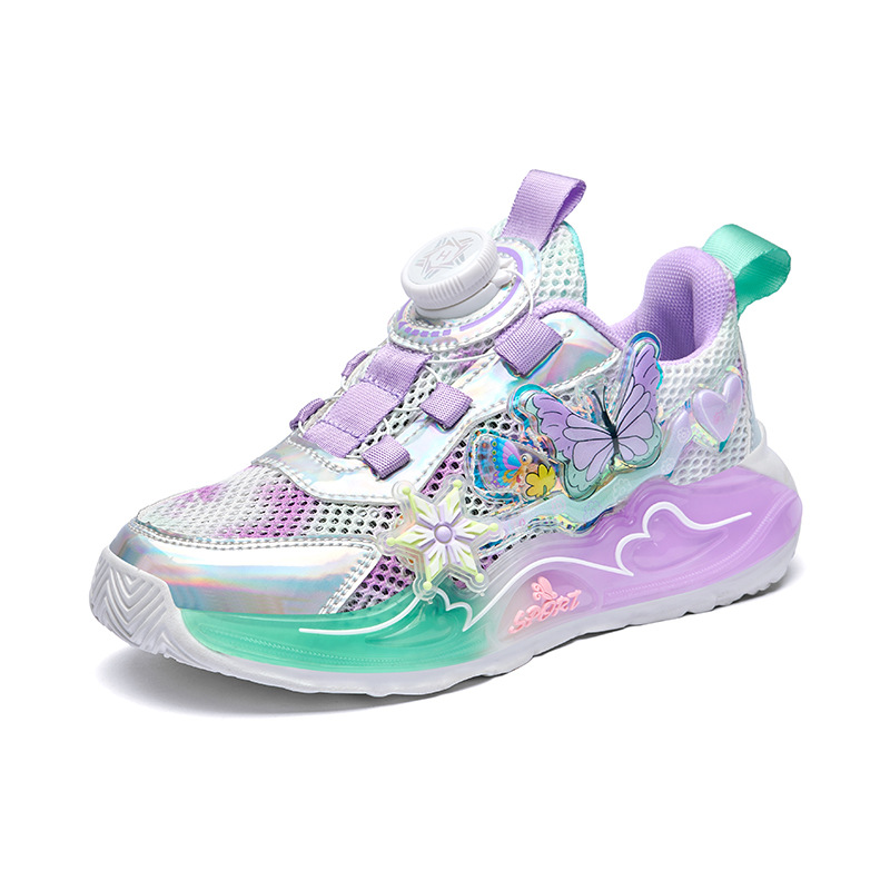 Zapatos deportivos de niñas 2026 primavera nuevo botón respirable de malla zapatos de carrera para niños grandes anti-deslizante con suela suave zapatos de papá