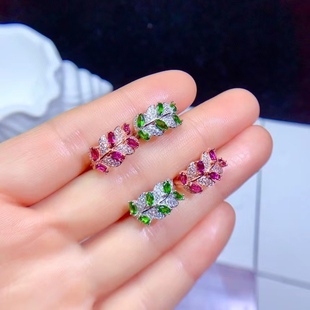 925 silver inlaid natural diopside magnesium aluminum garnet earrings earrings antique feeling main stone size 2*4