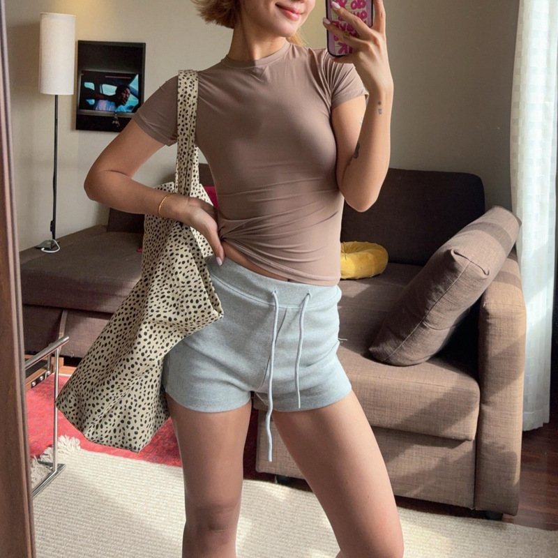 American-Style Casual Cycling Sports Drawstring Shorts for Women, Size 26, Summer Gray Tight-Fitting Hip-Hugging Hot Pants, Fitness Yoga Shorts American-Style Casual Cycling Sports Drawstring Shorts for Women, Size 26, Summer Gray Tight-Fitting Hip-Hugging Hot Pants, Fitness Yoga Shorts