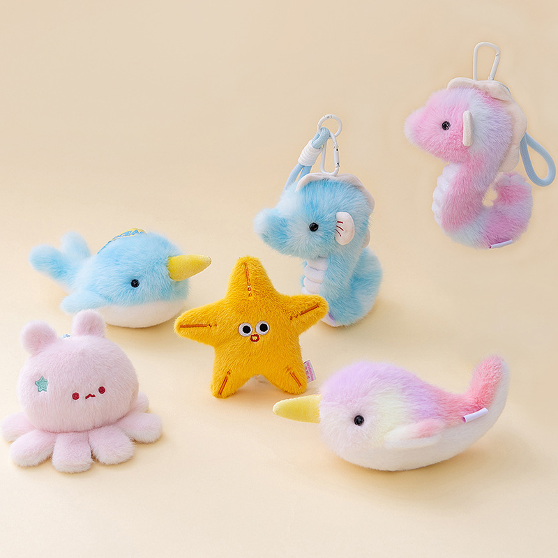 Marine Animal Pendant Octopus Plush Doll Starfish Seahorse Car Keychain School Bag Pendant Pendant