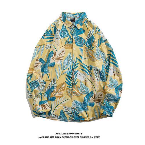 Designer Print Long-Sleeve Hong Kong Style Chic Retro Shirt for Men and Women Vetiver Korean Style Ins Korean Version Trendy Vintage