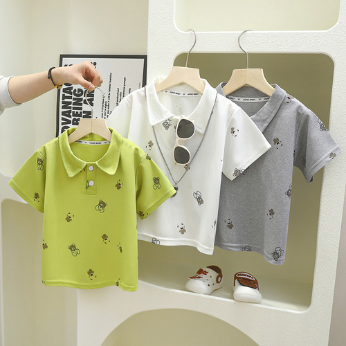 Children's Summer Short Sleeve Polo Shirt 2024 New Style Unisex Baby Cool Collar Academic Style Children's Clothing Wholesale