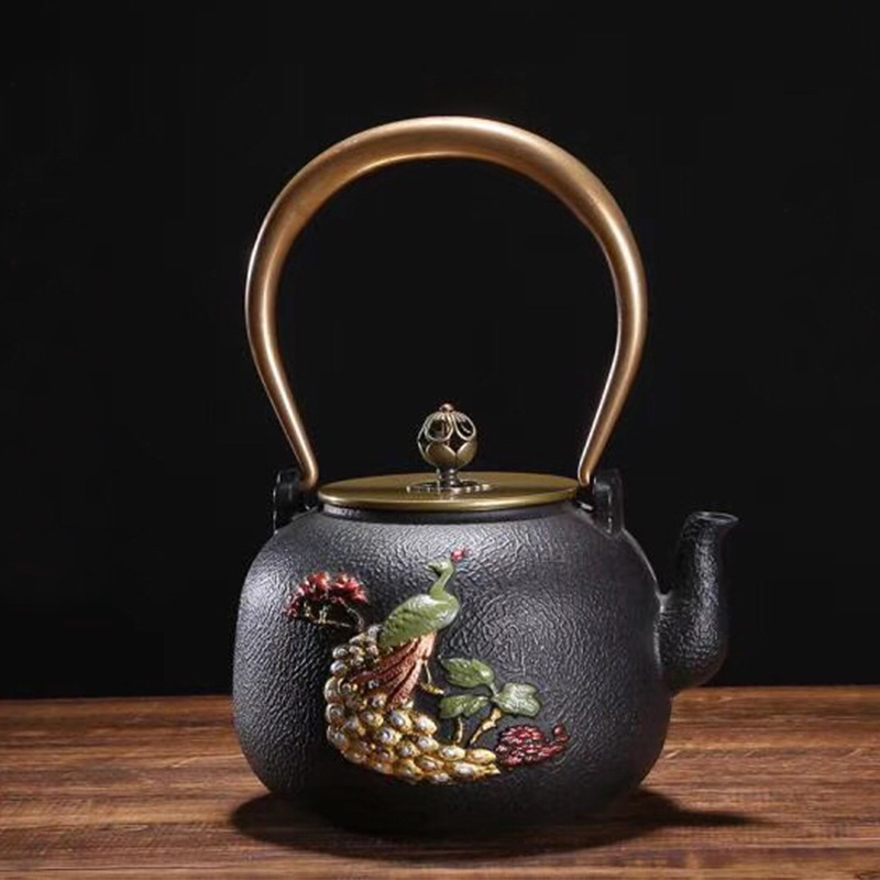 Dianggong Tang Dragon y Phoenix Opera Perla olla de hierro imitación japonesa del Sur antigua olla de hierro tetera sin recubrimiento juego de té de Kung Fu