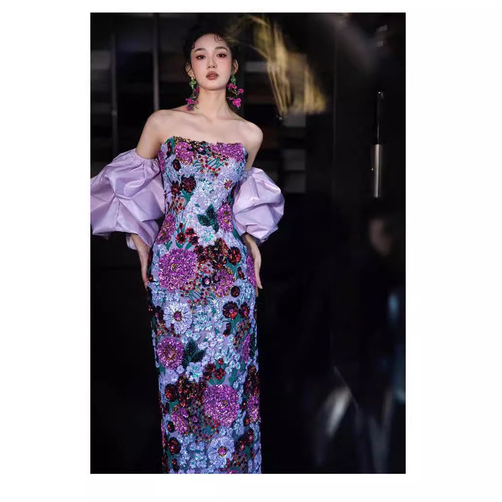 Morning Gown for Wedding Bride, Wedding Morning Photoshoot Evening Dress for Women, 2026 New Style, High-End Sequin Travel Photography Fishtail Toast Dress