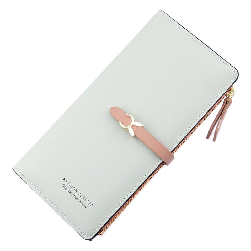 New Women's Wallet Women's Long Korean Style Student Fashion Zipper Buckle Thin Wallet Multi-Card Slot Soft Leather Wallet Card Bag
