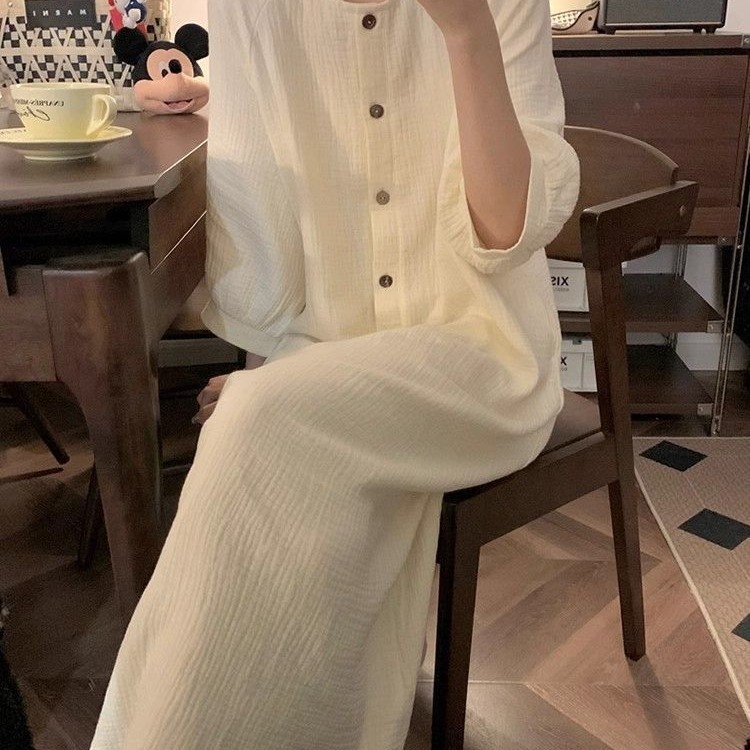 Primavera y verano nuevo vestido de pijama de mujer sobre la rodilla vestido dulce simple color sólido vestido de pijama de estudiantes en casa comercio exterior al por mayor