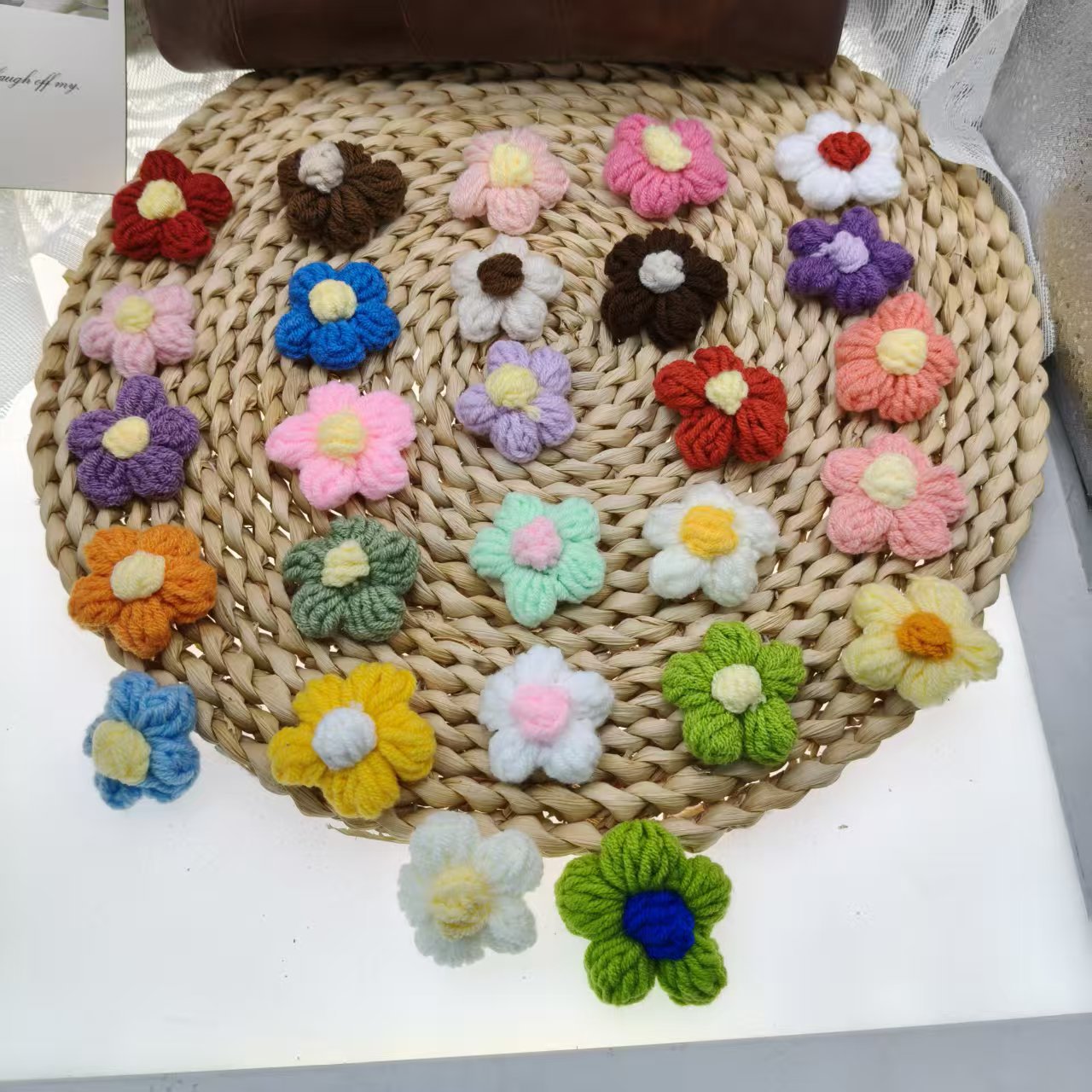 可爱毛线泡芙花diy饰品服饰配饰包包帽子配件手工编织针织小花朵