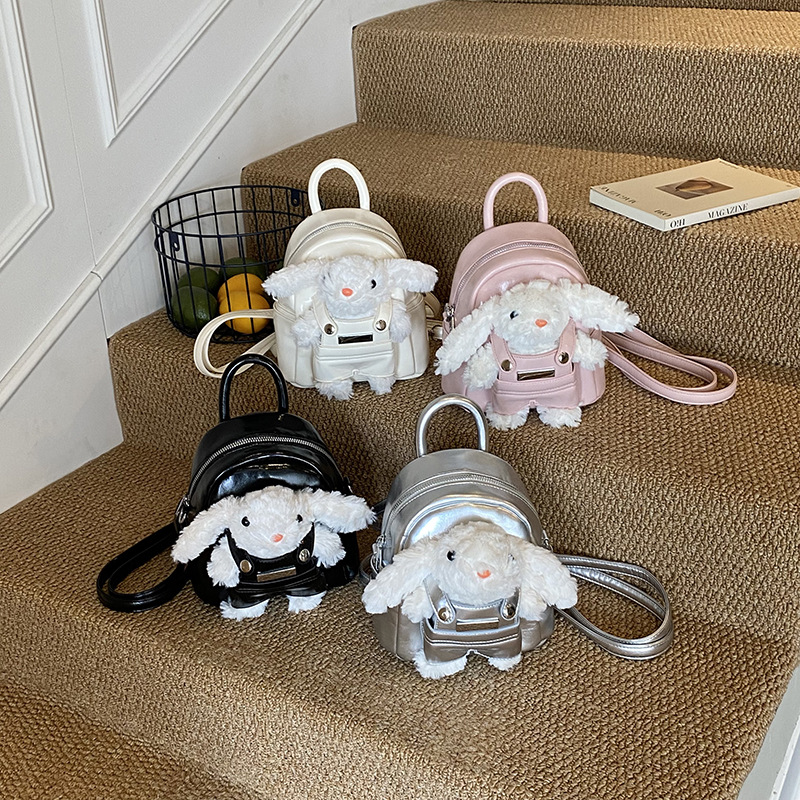 Mochila de dibujos animados de peluche conejo joven suave lindo mini mochila viajar bolsas de moda de color sólido