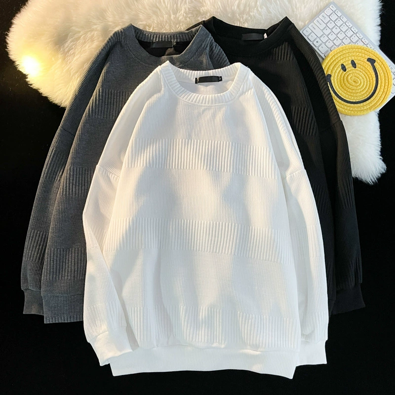 Весенне-осенний мужской свитер в гонконгском стиле, простая повседневная Базовая рубашка, свободная Модная брендовая вафельная футболка с длинными рукавами для пары
