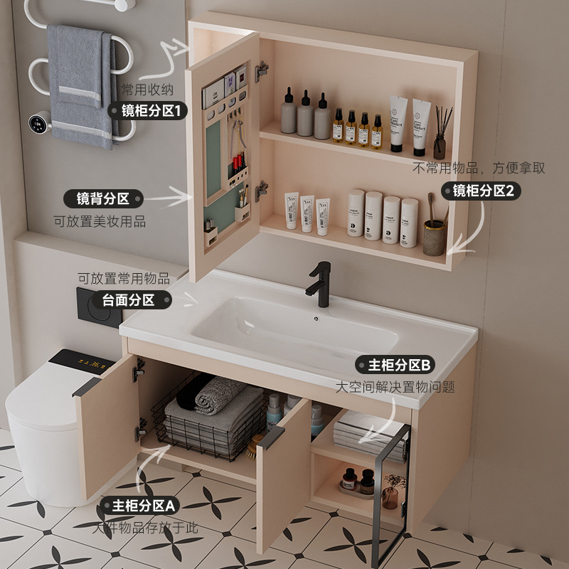 Gabinete de baño de panal de abeja, nuevo gabinete de lavabo, lavabo de cerámica, lavabo de balcón, lavabo