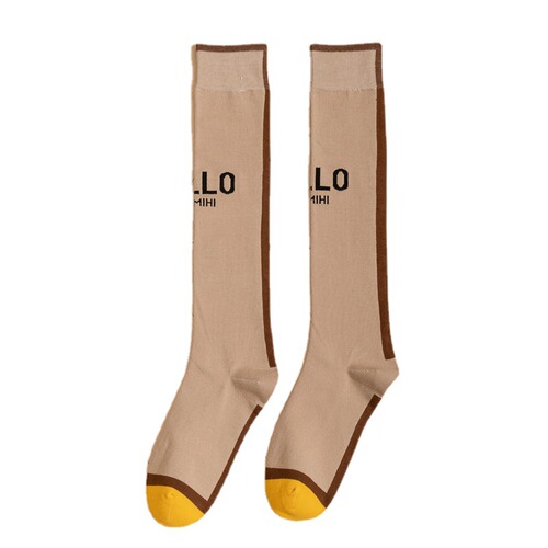 New European fashion brand letter calf socks for women, spring and summer thin striped versatile knee-high socks, sports and above-the-knee socks