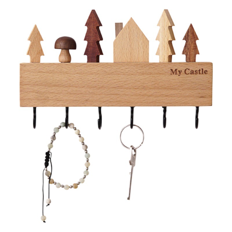 Creativo nórdico clave gancho pared haya pasillo decorativo clave rack de almacenamiento montado en la pared Punch-libre puerta de entrada