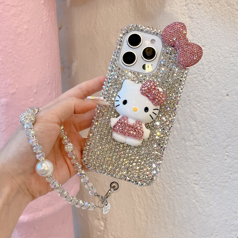 Luxurious Diamond-Encrusted Case Suitable for Apple 16 Pro Max Phone, DIY Bracelet with Diamonds, Hello Kitty Protective Case for Apple 16/15 Luxurious Diamond-Encrusted Case Suitable for Apple 16 Pro Max Phone, DIY Bracelet with Diamonds, Hello Kitty Protective Case for Apple 16/15