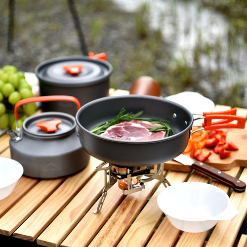 Widesea camping pot set for 2-3 people, portable outdoor pot with teapot, picnic, hiking and camping pot