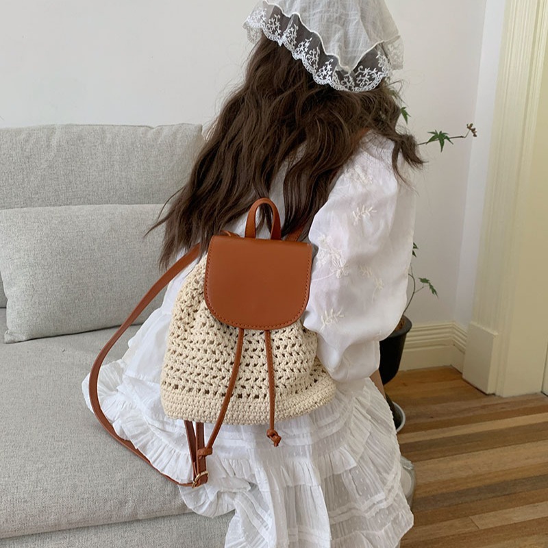 Bolsa de ombro para mulheres 2024 nova bolsa versátil para férias na praia, mochila de viagem com cordão de tecido de grama_voghion.com