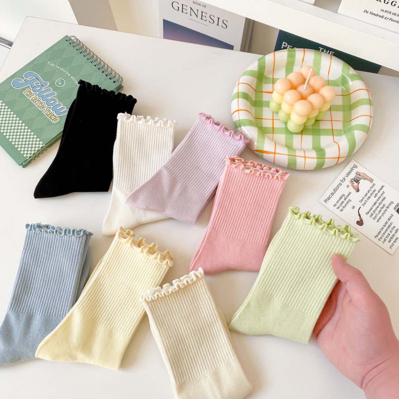 堆堆袜薄款女中筒袜学院风百搭无跟棉袜子春夏白色黑色8802