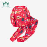 欧美跨境25年秋冬季儿童套装时尚圣诞节卡通印花男女童家居服童装