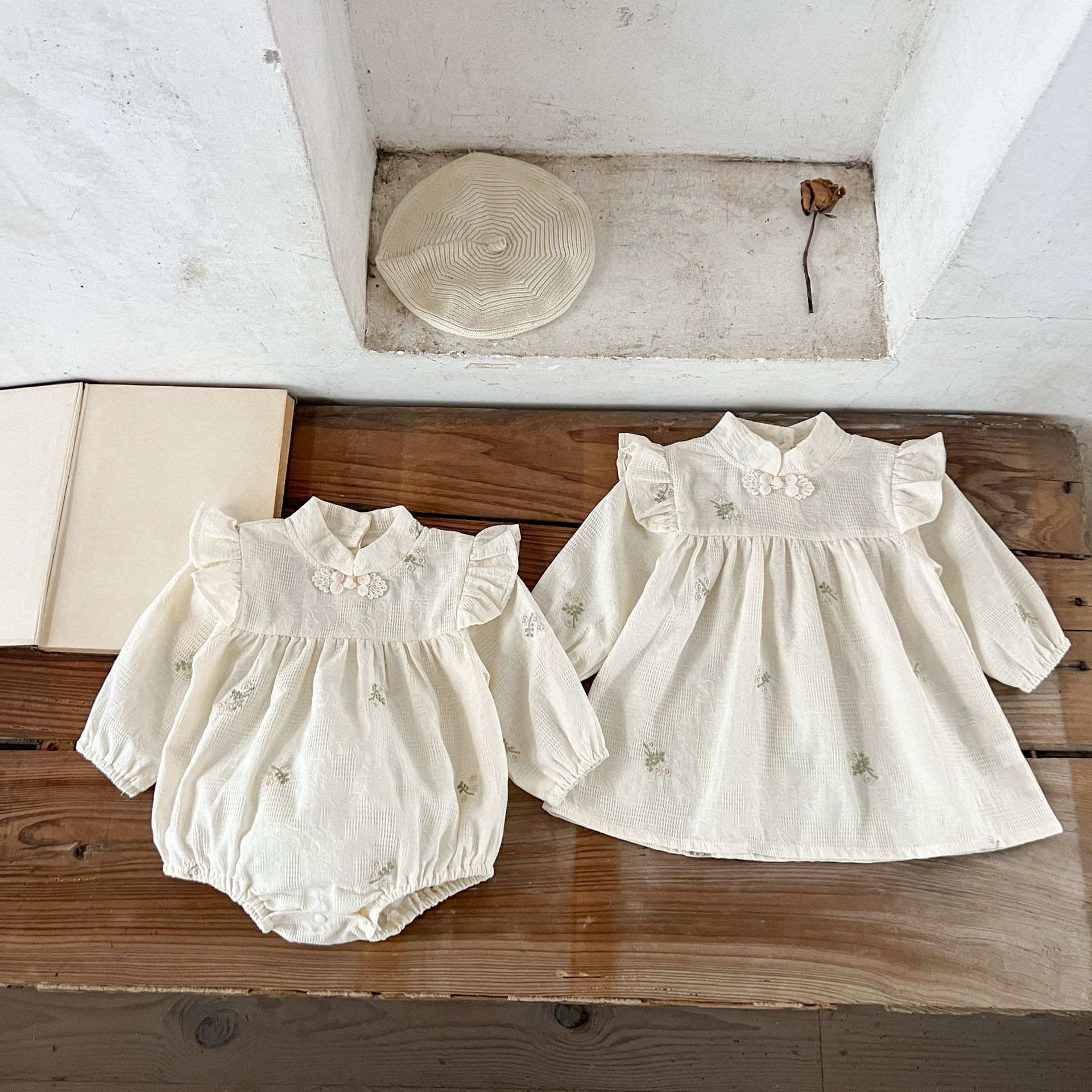 Ins niñas coreanas bebés algodón bordado chino lapina para bebés falda para hermanas