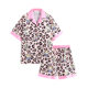 Spring and Summer New Japanese Style Cute Black Leather Leopard Print Kitty Barbie Pink Contrast Ice Silk Pajamas for Outer Wear Home Wear