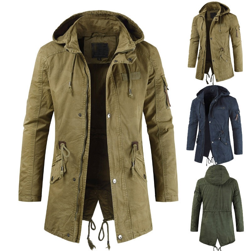 2025 New Men's Jacket with Drop Shipping, Mid-Length Coat with Back Slit, Chest Logo, Stand Collar, Hooded Windbreaker 2025 New Men's Jacket with Drop Shipping, Mid-Length Coat with Back Slit, Chest Logo, Stand Collar, Hooded Windbreaker