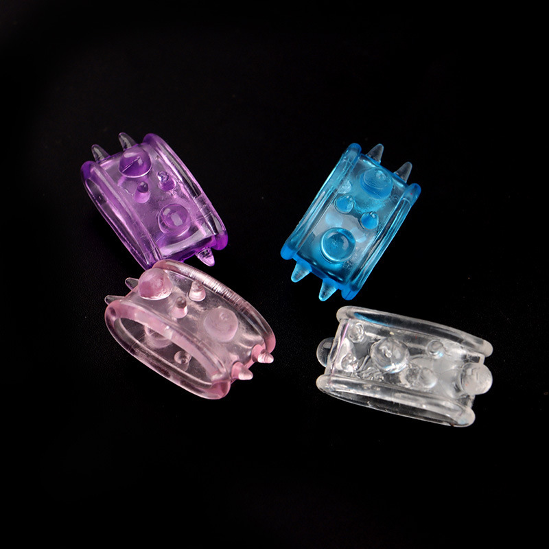 Men’s Large Beaded Chastity-Style Cock Ring, Textured TPE, Translucent Blue — detail image 5