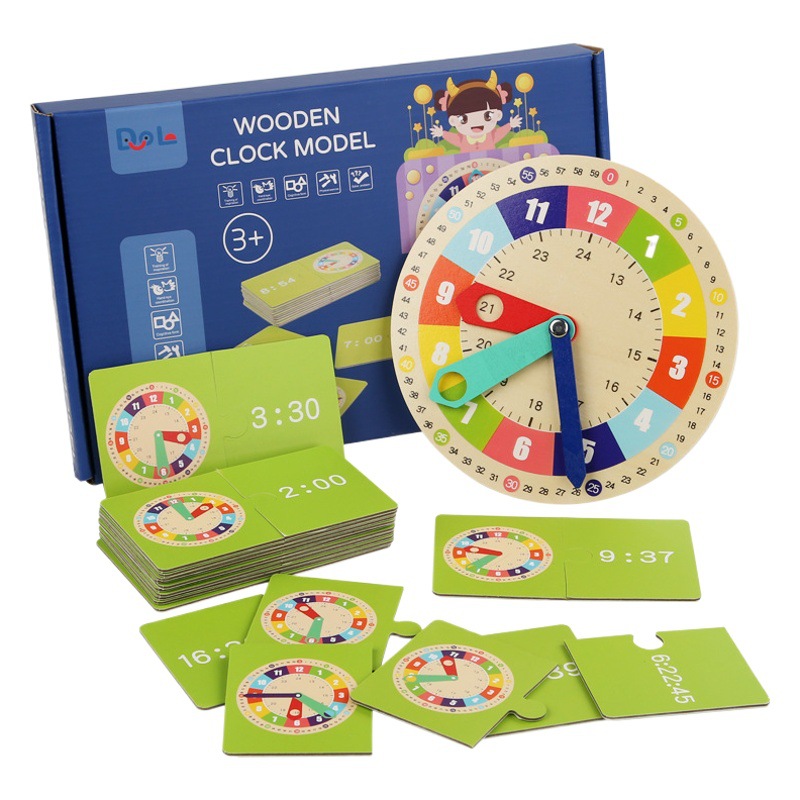 Modelo de reloj de madera, niños pequeños, estudiantes de primaria, educación temprana Montessori, coincidencia cognitiva del tiempo, reloj de enseñanza de juguetes de ciencia y educación
