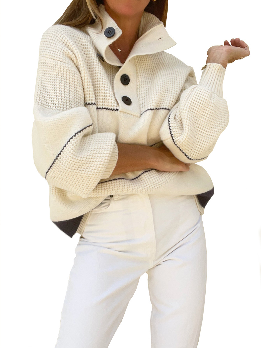 Suéter de Mujer Nuevo Otoño/Invierno 2025 de Amazon, Estilo Europeo y Americano, Suéter Holgado de Punto con Cuello Alto a Rayas