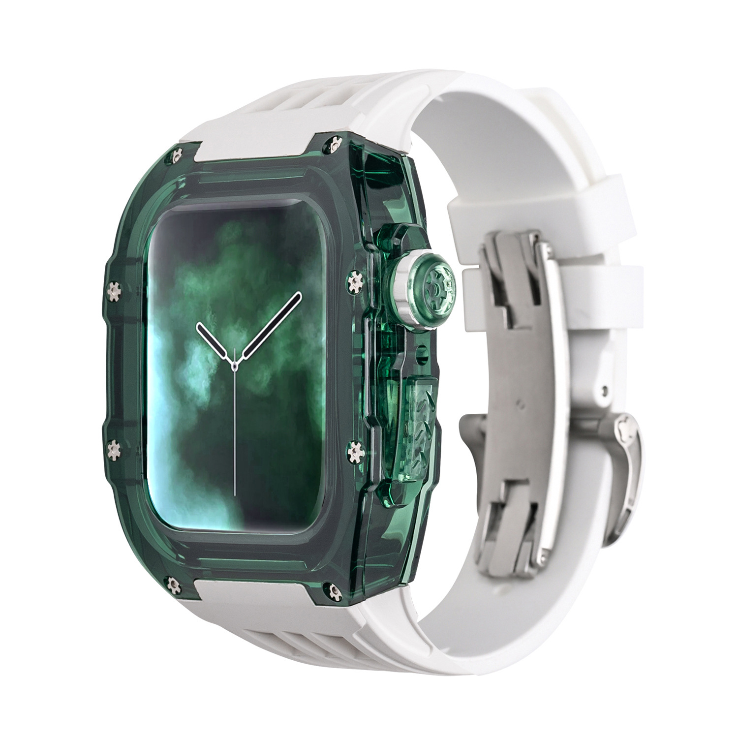 Correa de reloj de Apple aplicable carcasa modificada iwatch7/8 caja transparente de caucho flúor con hebilla de mariposa 44/45mm