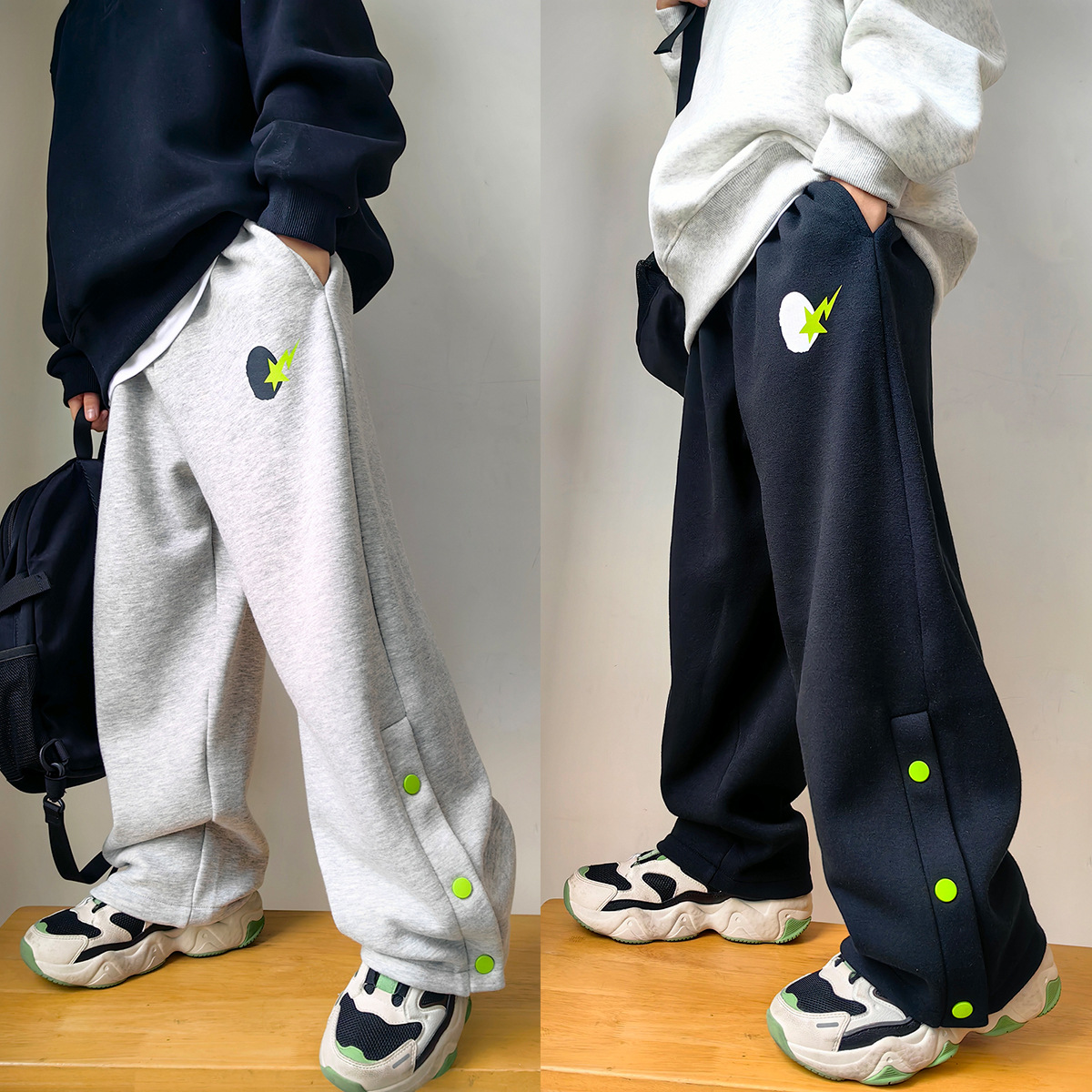 25冬男童女童直筒运动裤一体加绒加厚休闲裤儿童不倒绒开扣卫裤潮