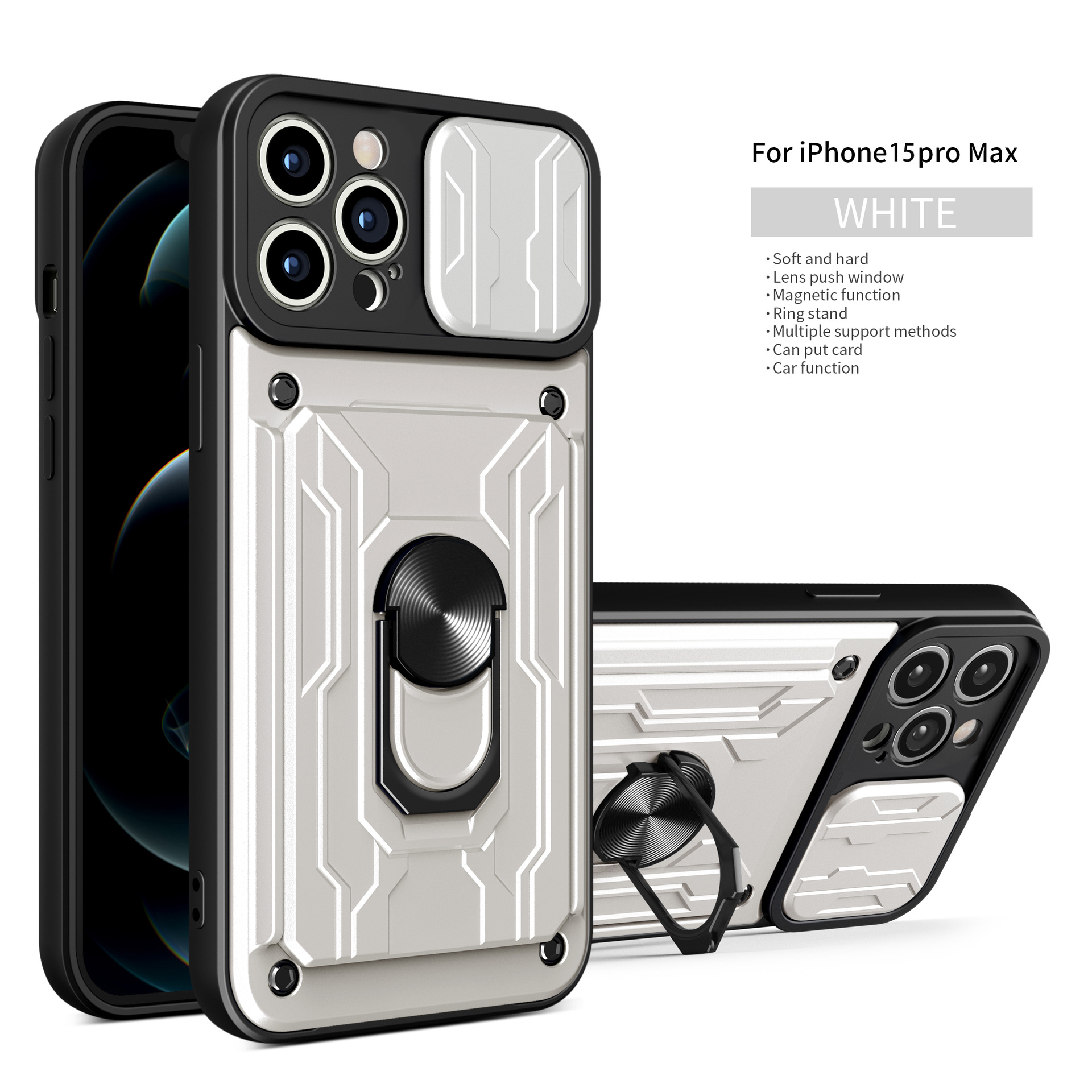 iP15 pro max bolsas de tarjetas para teléfonos móviles Apple TPU + PC armadura anti-caída ventana de empuje de lente