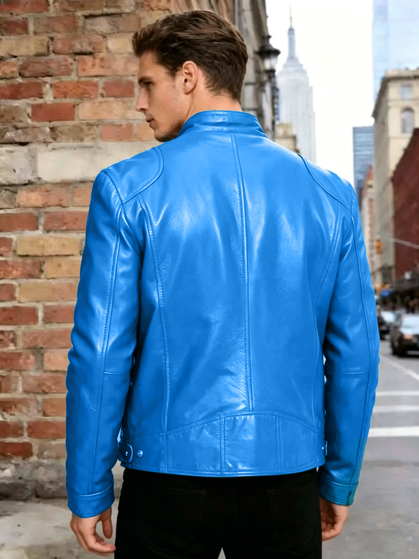 Men's Slim Fit Stand Collar PU Leather Motorcycle Jacket Trendy Short Outerwear Casual Fashion For Autumn Winter_viptrois.com