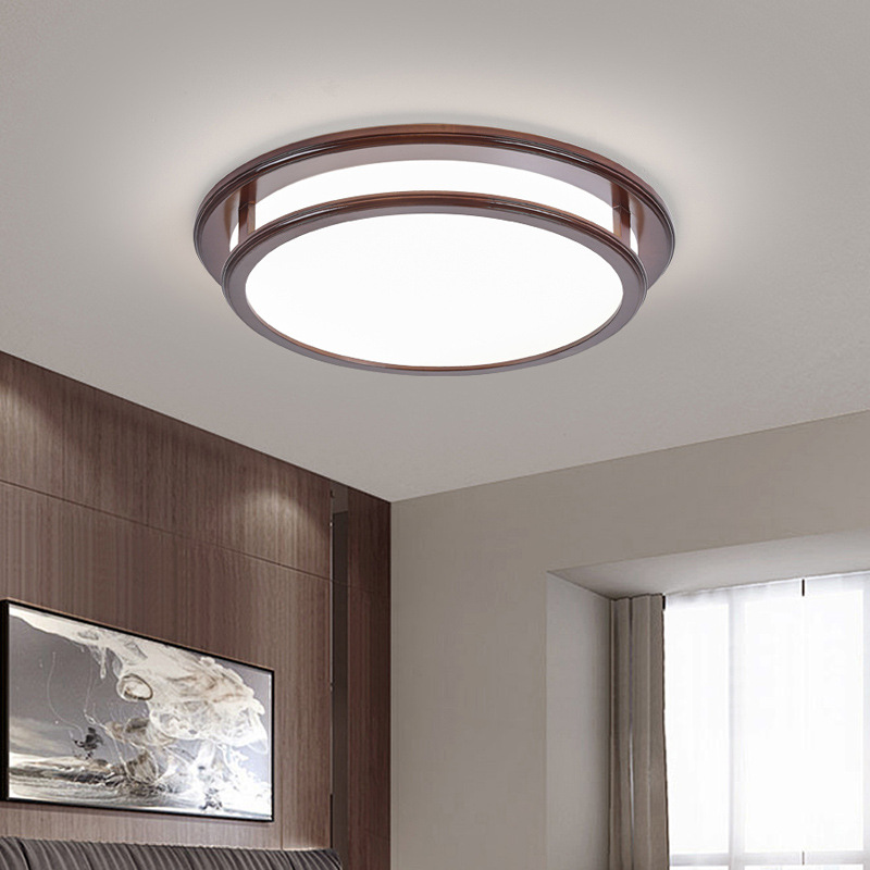 Madera sólida nueva china sala de estar rectangular luz de techo atmósfera moderna china color nuez lámpara de dormitorio 667L