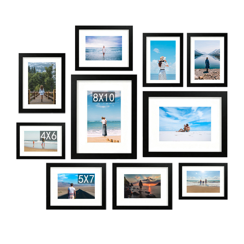 Photo Frame Set Wholesale Amazon Cross-Border Hot-Selling 10-Piece Set Photo Wall 6inch 7inch 10inch Wall-Mounted Picture Frames