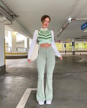 亞馬遜獨立站速賣通歐美ins外貿女裝綠色喇叭褲修身長褲