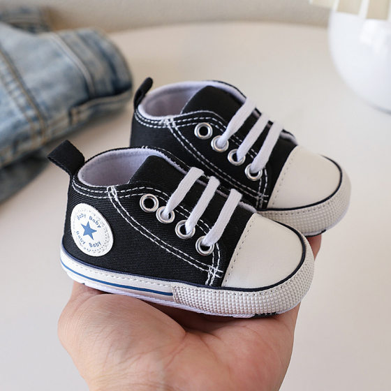 Spring and autumn baby boys and girls 0-1 years old seven or eight months baby soft cloth bottom canvas shoes newborn anti-drop heel toddler shoes
