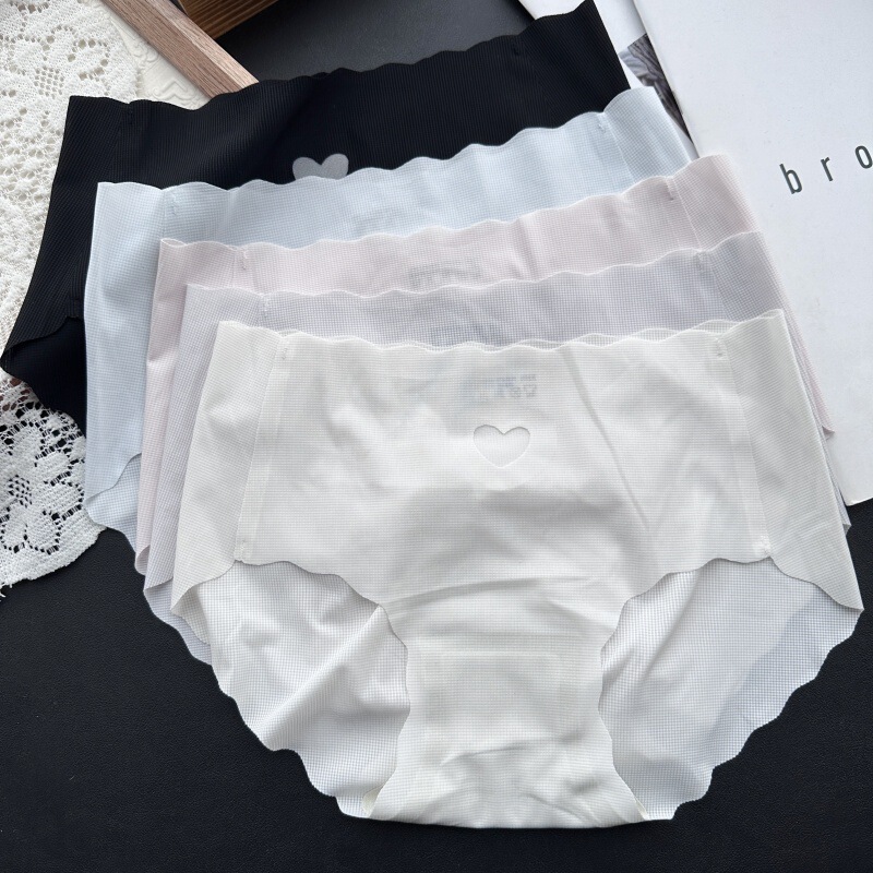 [40.00 kg-60.00 kg] 475 Love Launch# Peach Hip Ice Silk Traceless Wavy Mid-waist Women's Underwear