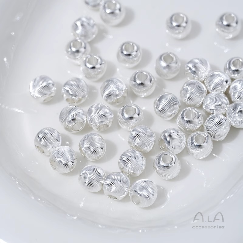 Wholesale Beaded Silver-Plated Fine-Textured Cat's Eye Faceted Brushed Round Beads DIY Pearl Bracelet Jewelry Spacer Beads