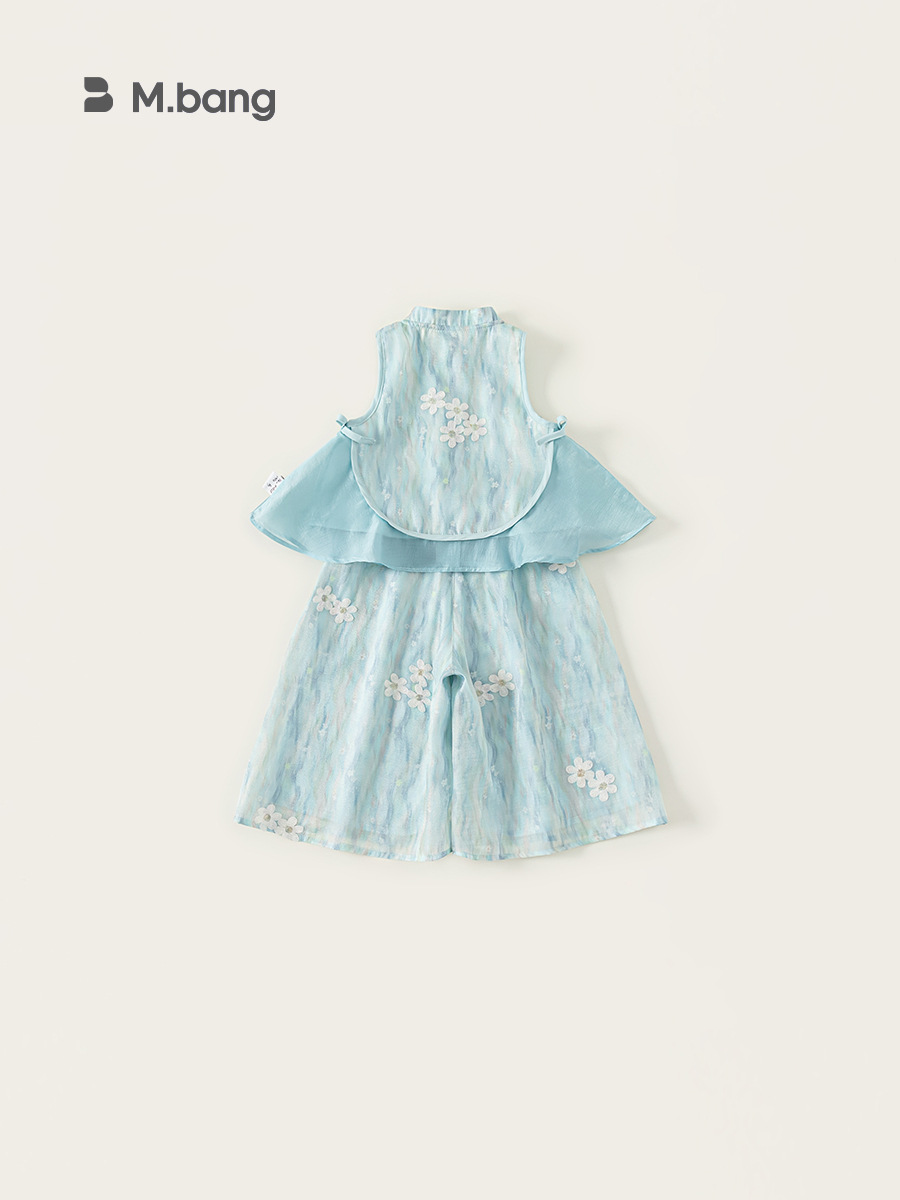 Youbao ropa para niños traje para niñas nuevo estilo chino hebilla bordado sin mangas top holgado pantalones anchos traje de dos piezas para niños