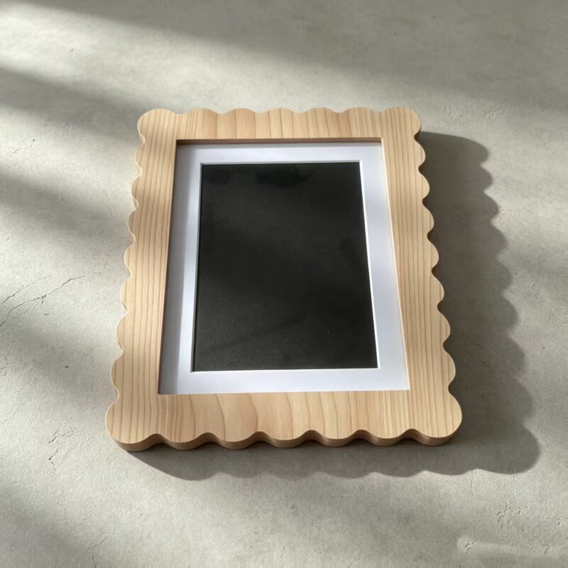 ins style wooden photo frame with wave pattern, suitable for family portraits, wedding photos, and as a decorative tabletop display piece