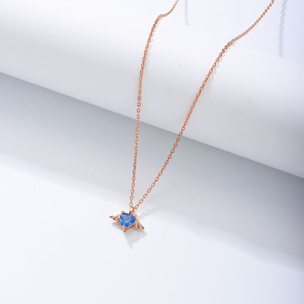 S925 plata Ángel alas collar niña rojo Joker nicho diseño alas corazón ZIRCON colgante clavícula cadena