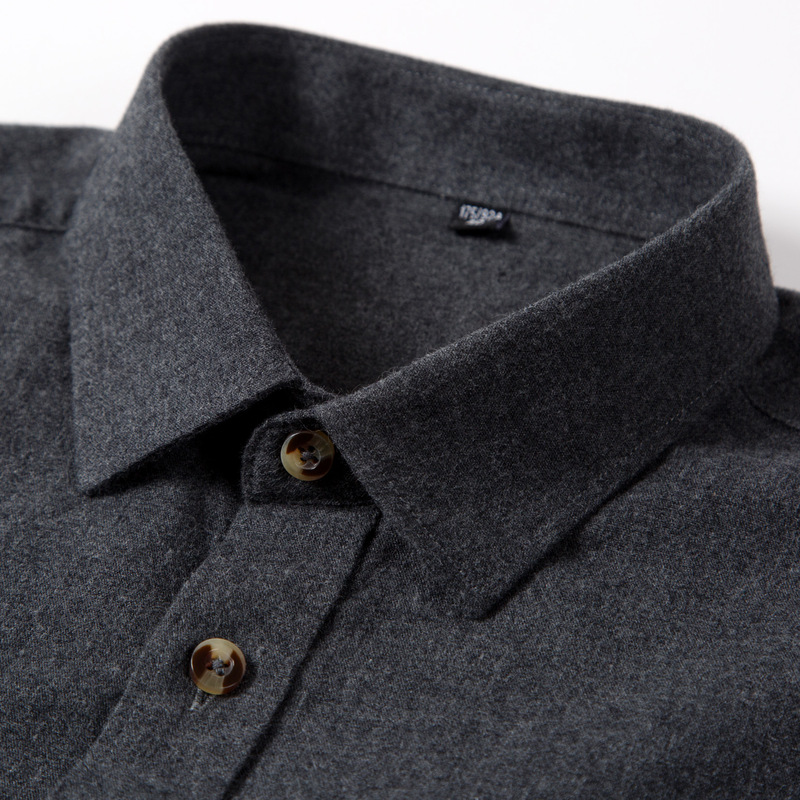 Spring and Autumn Cotton Sanding Long-sleeved Shirt Men's Business Casual Vintage Cotton Flannel Solid Color Shirt Men's Clothing