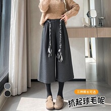 秋冬新款毛呢直筒裤哈伦加绒西装裤高腰七分九分休闲裤女