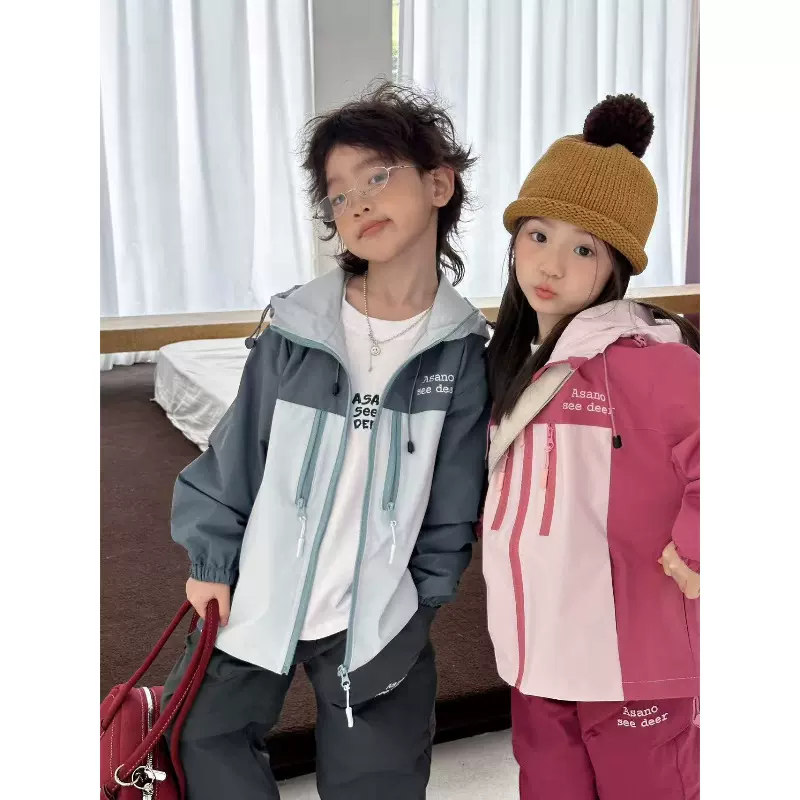 山系户外冲锋衣25新款秋冬三防百搭韩版休闲童装套装批滑雪