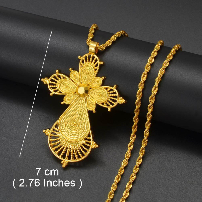 Annio Ethiopian Gold Color Cross Charms Pendant Necklaces Af|undefined