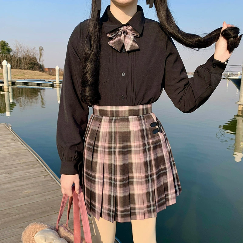 Pole Night Song JK Униформа Юбка в клетку Черный органный плиссированный рубашка костюм Классная одежда Рубашка с коротким рукавом в студенческом стиле Студенческая женщина