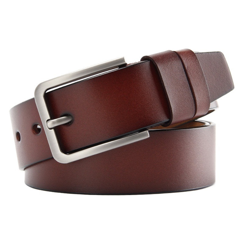 Hombres retro cuero genuino de dos capas cinturón de cuero moda hebilla de los hombres de estilo coreano de todo partido pantalones de cuero amarillo cinturón al por mayor