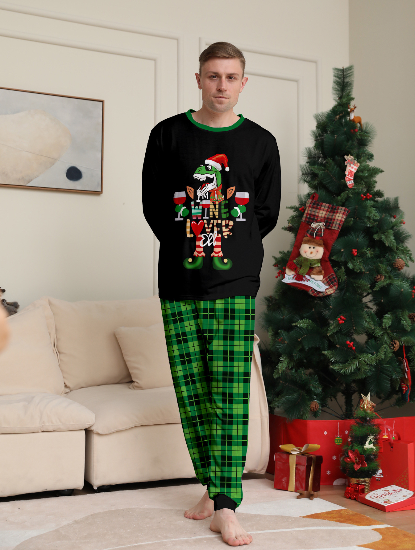 Christmas Dinosaur Letters Christmas Family suit printed homewear pajama set_voghion.com